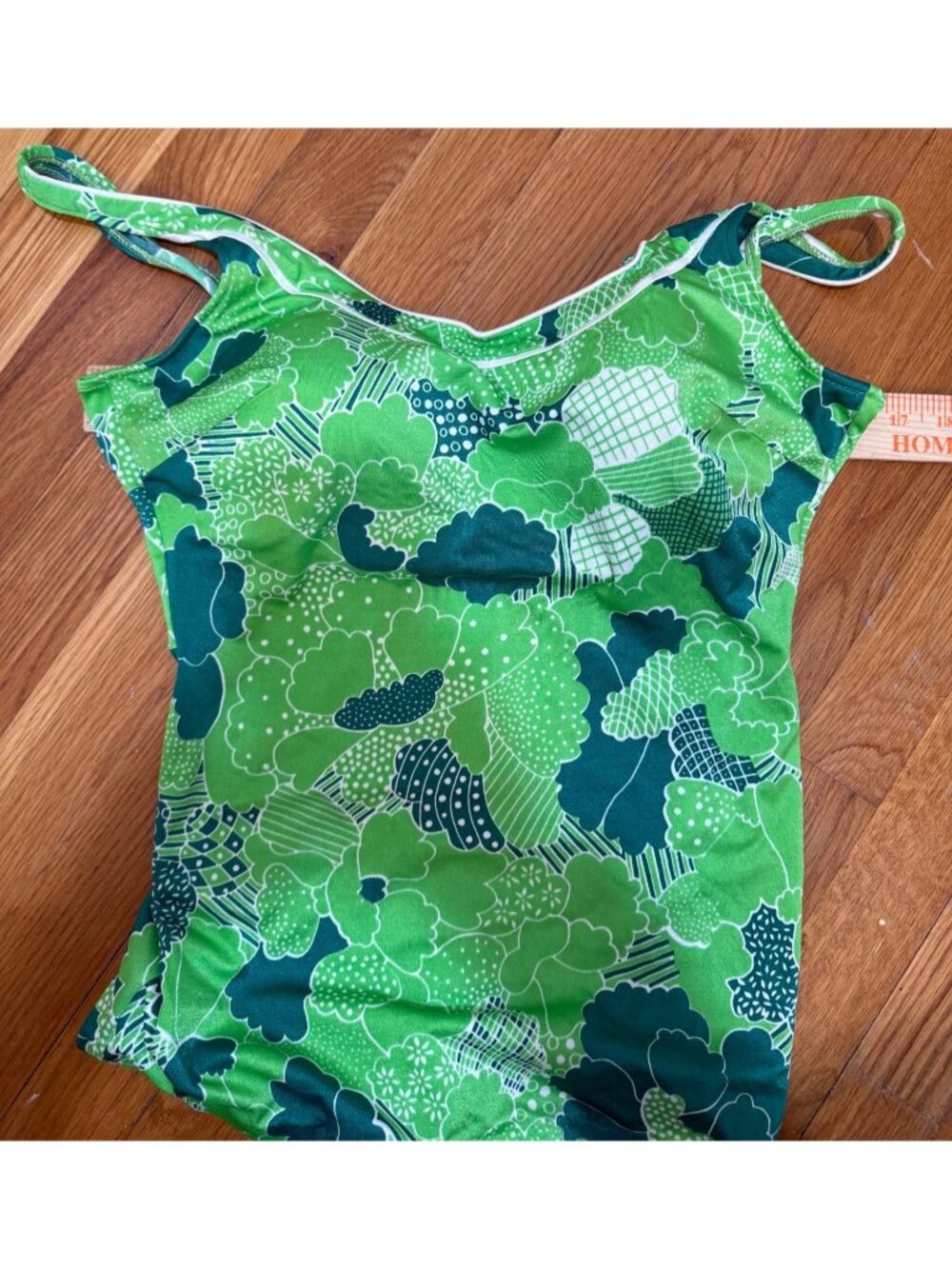 Elisabeth Stewart Green & White Floral One-Piece Swimsuit Size 16 VINTAGE USA - Picture 6 of 7